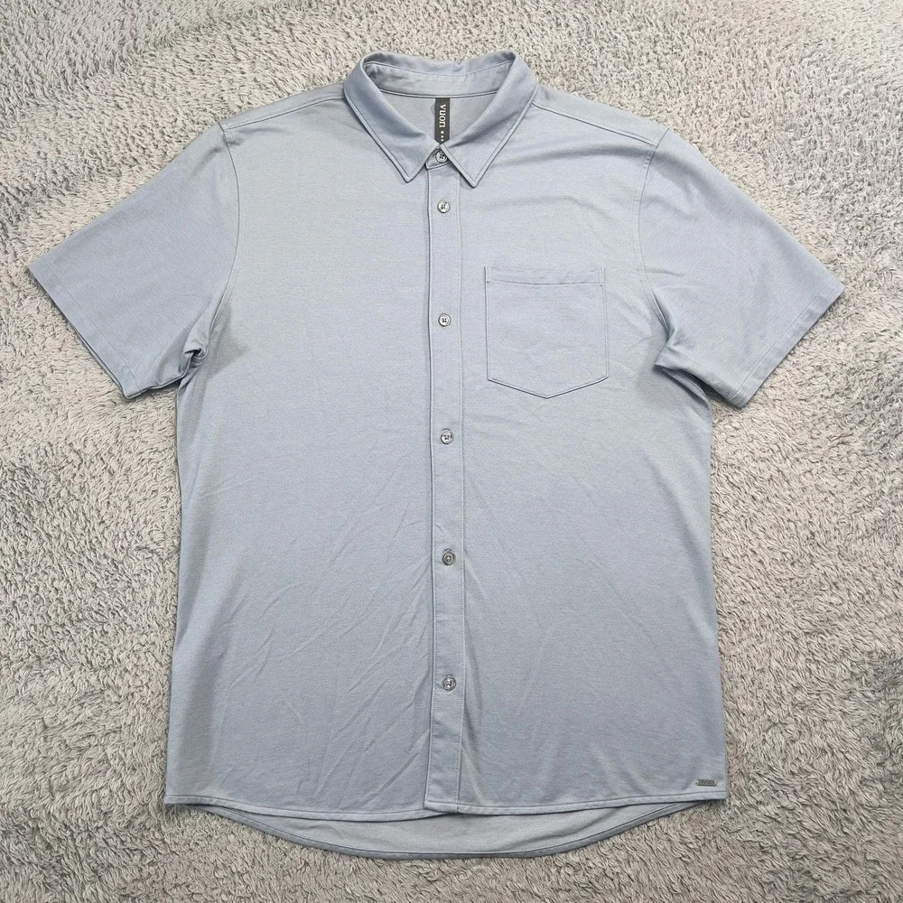 Vuori Shirt Mens M Blue Knit Button-Up Short Sleeve Performance Stretch Cotton